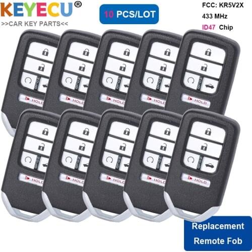 KEYECU 10Pcs Smart Remote Car Key for Honda CR-V Civic Pilot 2016 2017 2018 2019 20, Fob 5 Buttons - 433MHz - ID47 - KR5V2X V44