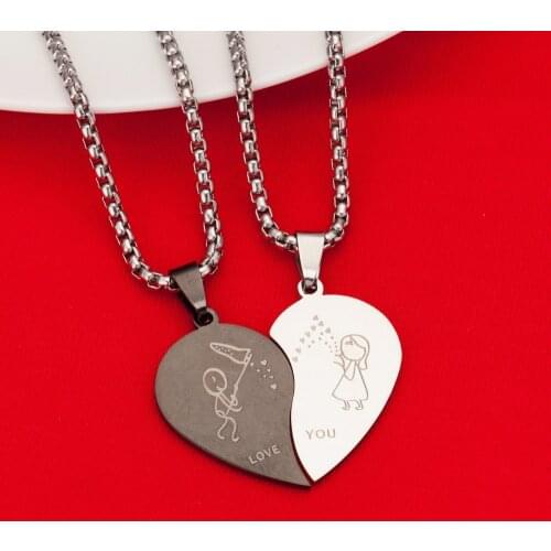 His Hers Couples Heart Love Sweethearts Pendant Necklace Stainless Steel Jewelry Romantic Love You Jewelry