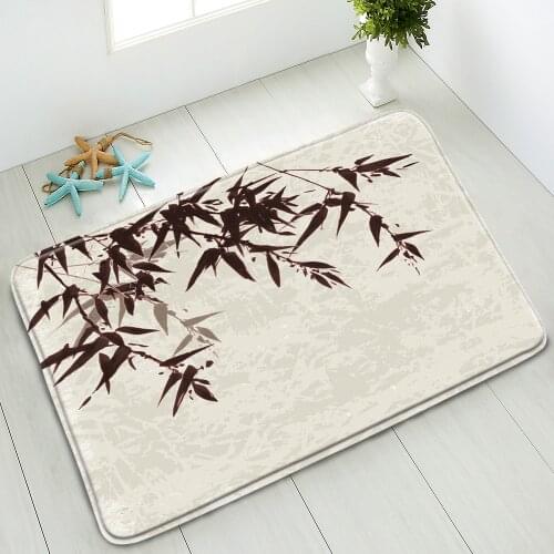 Chinese Style Flower Bird Bath Mat Bamboo Plant Shower Room Kitchen Bedroom Doormat Flannel Non-Slip Carpet Washable Home Decor