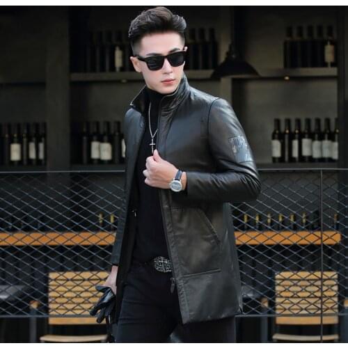Goatskin Down Winter Genuine Leather Jacket Men Clothes Long Coat Slim Blouson Cuir Homme ML-DAF17910 KJ1194