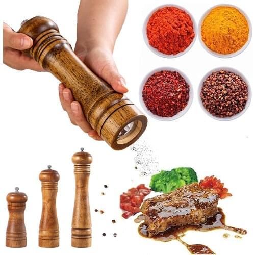 3Pcs Set Wooden Salt and Pepper Grinder Adjustable Coarseness Manual Pepper Mill Grinder Spice Shakers Kitchen Tools Accessories