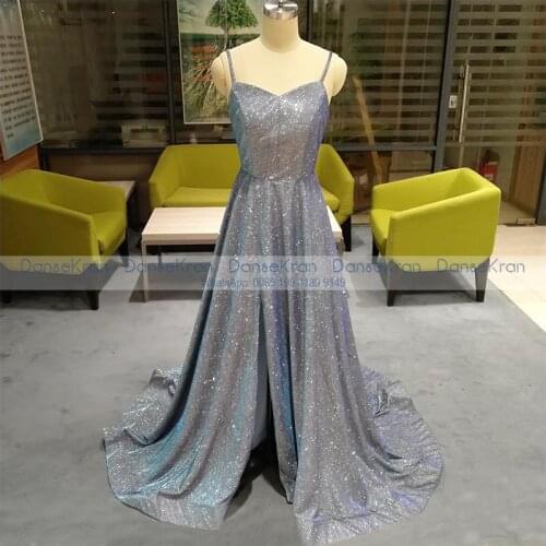 Sweetheart Glittery Prom Dresses Side Split Sparkle Evening Dresses for Women Spaghetti Straps Corset Back Long Formal Gowns