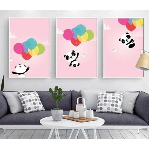 Cute Pink Panda Balloon Decoration Painting for Childrens Room Decoration Nordic Canvas Wall Art Posters and Prints Unframed