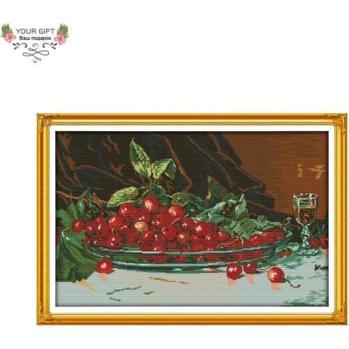 Your Gift Counted and Stamped Oil Painting Cherries Needlework Needlepoint Embroidery Cross Stitch kits for Home Decor J184