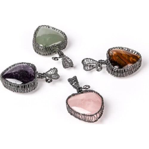 Natural Gem Heart-shaped Tiger Eye Crystal Winding Pearl Ornament Pendant for Women Handmade DIY Necklace Earrings Jewelry Makin