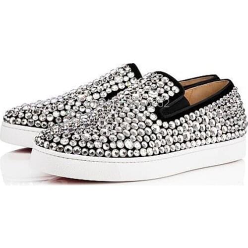 New Luxury Bling Rhinestone Studded Flat Casual Shoes Slip On Thick Bottom Superstar Walking Footwear Crystal Platform Shoes Men