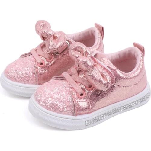 Baby Kids Shoes Girls Sneakers Glitter Toddler Girl Sneakers Soft Bottom with Crystal Kids Shoes Children Girls Bling Shoes