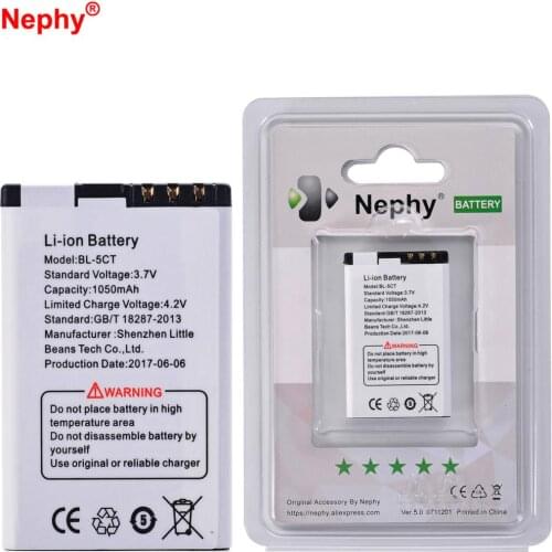 2019 Nephy Original Battery BL-5CT For Nokia 3720C 5220 5220xm 6730 6730C C3-01 C3-01m 6330 6303 6303i 6303C 6750 1050mAh 3.7v