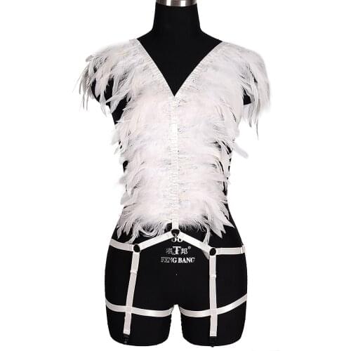 Sexy Costumes Garter Belt Womens Underwear Body Harness Bondage Feather Harajuku Stockings Cosplay Wear Bdsm Erotic Lingerie