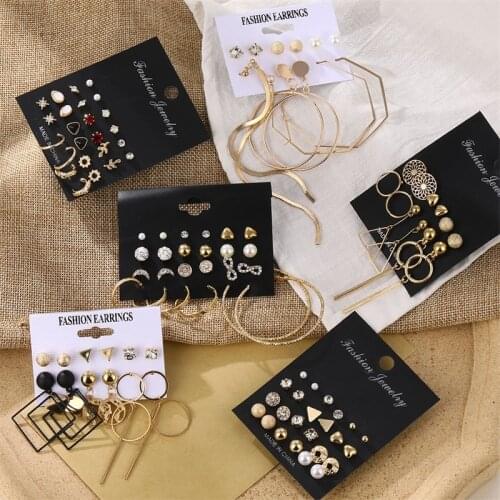 Fashion Womens Earrings Set Pearl Crystal Stud Earrings For Women 2020 Boho Geometric Round Flower Tassel Earrings Punk Jewelry