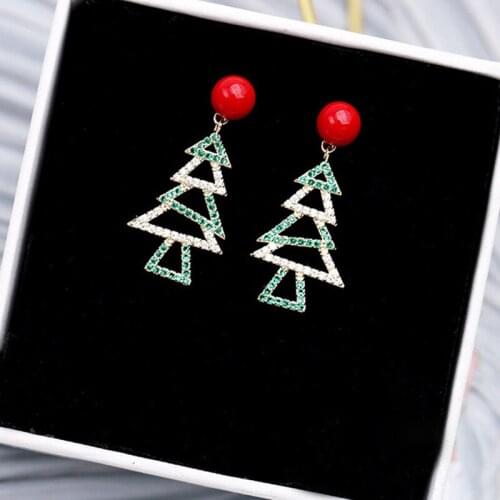 Christmas tree pendant earrings for women plant green pine tree red pearl S925 needle 2020 new trend jewelry hanging earrings