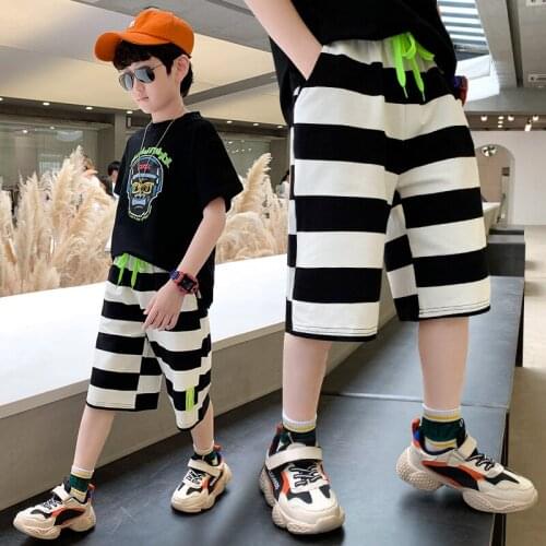 Clothes Child Boy Shorts for Boy Children Summer Stripe Short Pants Cotton Knit Contrast Drawcord Fifth Pants Teen Kids Clothing