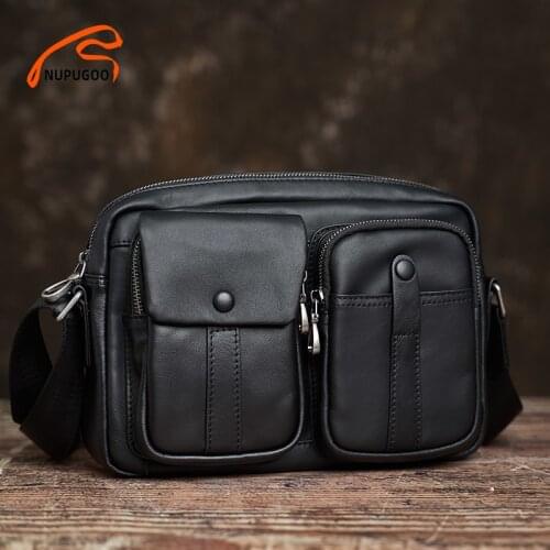 NUPUGOO Casual Men Shoulder Bag Genuine Leather Crossbody Large Capacity Messenger Bag Multifunctional packet For 9.7 Inch Ipad