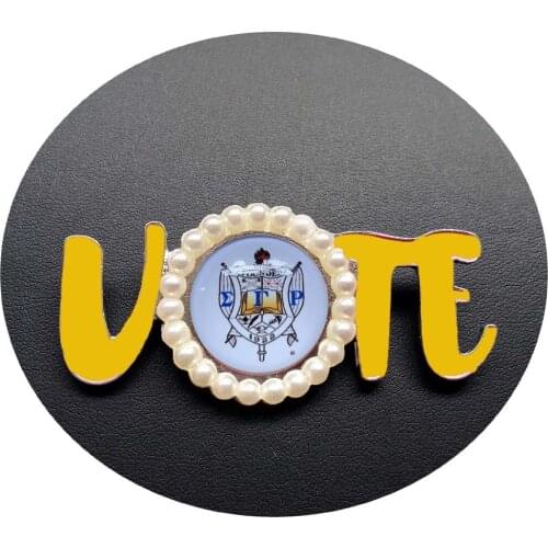 Topvesko Sorority Crest SGR shield Greek Brooch Sigma Gamma Rho Pearl VOTE Pin