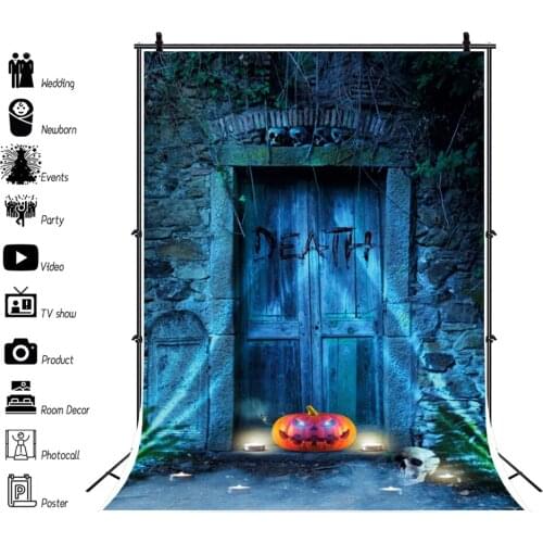 Halloween Backdrop Pumpkin Lantern Skull Door Scary Scene Photography Backdrops Photographic Background Vinyl Backgrounds Shoot