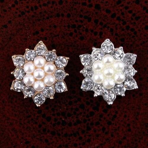 120PCS Handmade Vintage Metal Decorative Buttons Crystal Pearl Flower Center Alloy Flatback Rhinestone Buttons Craft Supplies
