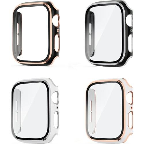 For Apple Watch Series 6 5 4 3 2 1 SE iwatch 38mm/42mm/40mm/44mm Slim Hard PC Tempered Glass Full Screen Protector Protect Case