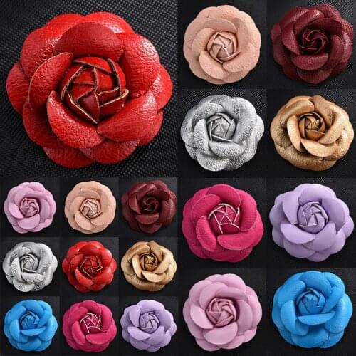 Women Quality Leather Camellia Flower Brooch Pins Women Pin Brooch Suit Sweater Shirt Pin Brooch Handmade DIY Accessories