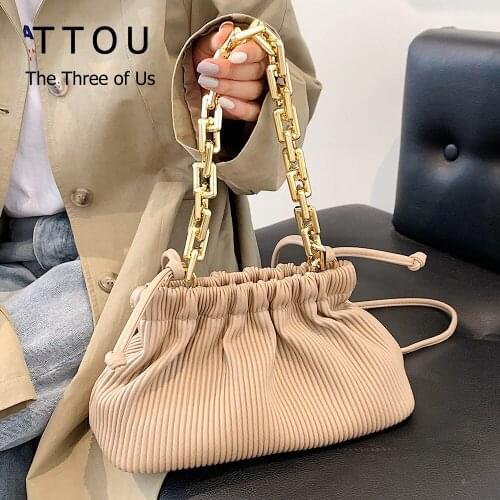 Folds Design PU Leather Stripe Pattern Underarm Shoulder Bag for Women 2021 New Trendy Thick Chain Crossbody Bag Female Handbag
