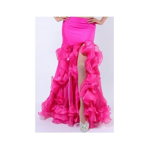 Hot-Sale Professional Belly Dance Skirt 9 Colors Sexy Long Flamenco Skirt Side Split for Women Girls Belly Dance Costume Skirts