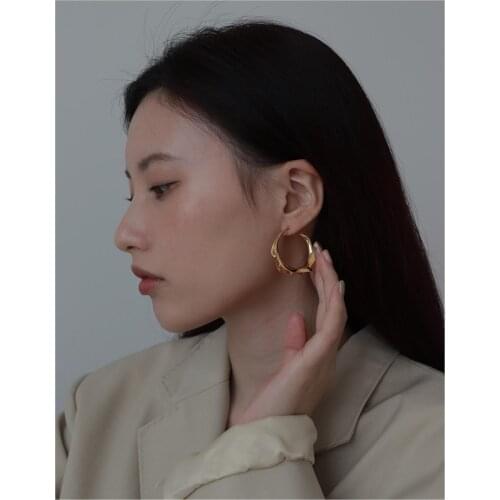 Brass With 18K Gold Hammered Geo Drop Earrings Women Jewelry Punk Party Gown Runway Rare Boucle Korean Japan INS Boho Top