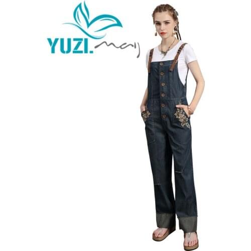 Jumpsuit Women 2020 Yuzi.may Boho New Denim Women Bodysuit Adjustable Shoulder Girth Vintage Flower Embroidery Jumpsuits A82218
