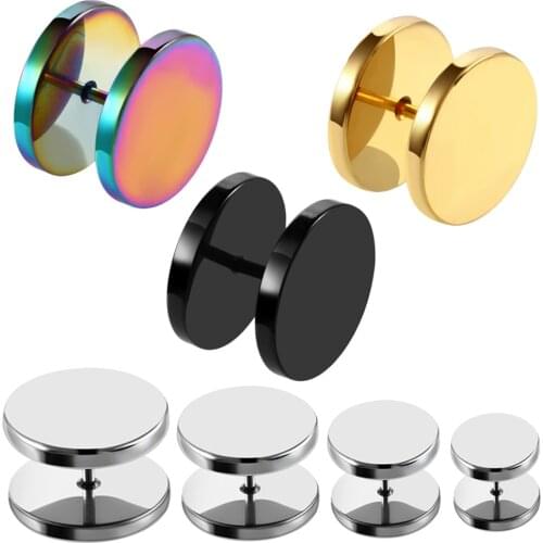 1PC 6/8/10/12/14mm Stainless Steel Earrings Women Gold Silver Plated Black Barbell Ear Stud Piercing Earring Tunnel Punk Gothic