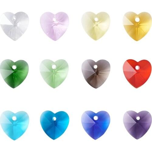 50pcs 10x10x5mm Romantic Valentines Ideas Glass Crsytal Pendant Charms, Faceted Heart Charms, Mixed Color
