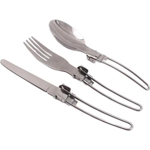 3 In 1 Outdoor Folding Cutlery Set Portable Reusable Stainless Steel Flatware Camping Travel Picnic Foldable Knife Fork Spoon