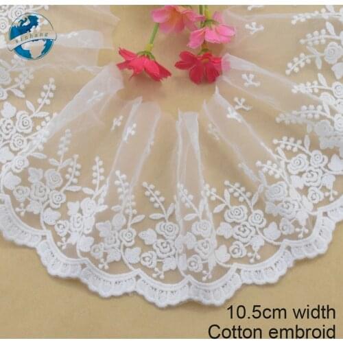 10.5cm white cotton embroided lace ribbon guipure trim wedding decoration DIY Accessories dolls lace african lace applique#3903