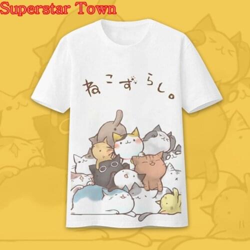 Casual Cat Women T-shirts Japan Kawaii Clothes Print Female T-shirt Harajuku Shirt Novelty Neko Atsume Anime Tops Summer Style