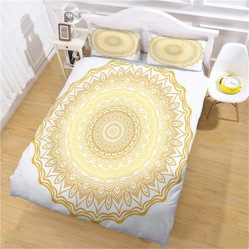 Golden Mandala Featured Duvet Cover Set King Queen Double Full Twin Single Size Bed Linen Set