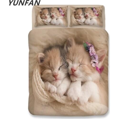 Cute Cat Bedding set twin queen king Quilt Cover kids fashion Pillow Case single double girls duvet cover set cartoon bedclothes