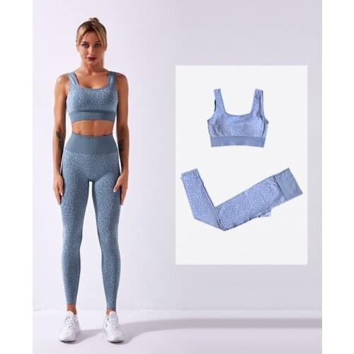 Yoga Set Seamless Leopard Sports Suit Women Workout Clothes Set Crop Top Bra High Waist Leggings For Fitness Gym Outfit 2Piece