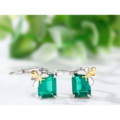 Cute Female Green Zircon Stone Earrings Classic Silver Color Clip Earrings For Women Luxury Crystal Square Bee Wedding Earrings