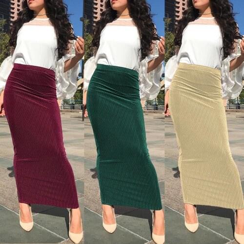 Muslim Women Skirt Pleated Stripe High Waist Long Maxi Skirts Islamic Bodycon Pencil Skirts Bottoms Turkey Abaya Fashion Dress