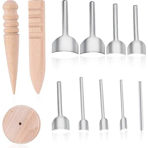 LMDZ 9PCS Half-Round Cutter Punch Kit with Wood Slicker Burnishes Leather Craft Tools Leather Hole Punch for Crafting Strap Belt