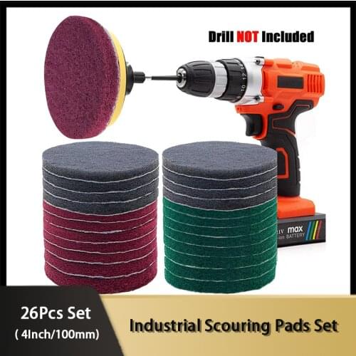 26 Pieces set Power Scrubber Pads Kit Drill 4 Inch Drill Brush Scouring Cleaning Pads for Kitchen Bathroom Car Headlight