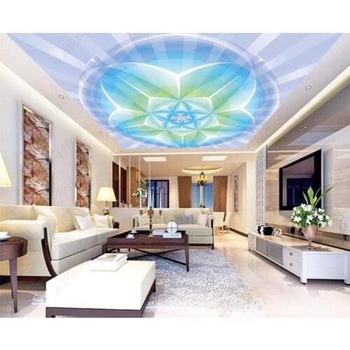 Custom 3D Ceiling Photo Wallpaper Mural Blue flowers Large Mural Wallpaper For Living room bedroom Ceiling Decoration