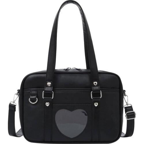 New Student PU Leather Schoolbag Large Capacity Shoulder Bag Heart Uniform Bag Handbags Female Travel Tote Daily Shopping Bag