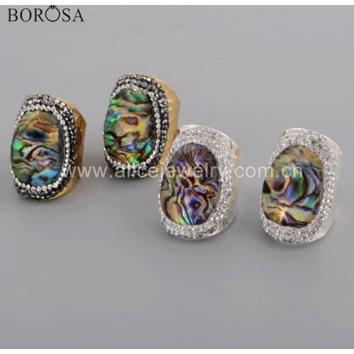 BOROSA 5PCS Natural Abalone Shell Faceted Band Ring Crystal Rhinestones Plating Color Wedding Ring JAB962