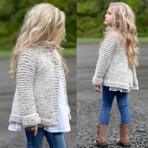 Girls plain-colored knit sweater cardigan Toddler Kids Baby Girl Outfit Clothes Button Knitted Sweater Cardigan Coat