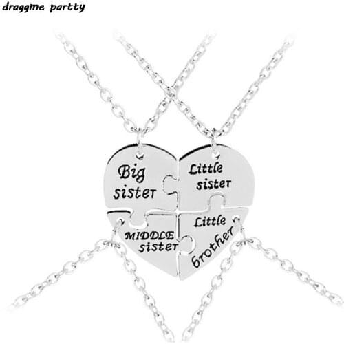 Big Middle Little Sister Necklaces Pendants For 4 Little Brother Necklace Family 4 Baby Birthday Gift Collar Necklace Jewelry