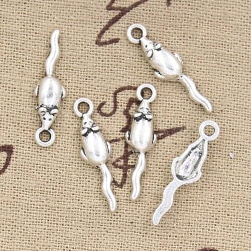 50pcs Charms Lovely Mouse 24x6mm Antique Bronze Silver Color Pendants Making DIY Handmade Tibetan Bronze Silver Color Jewelry
