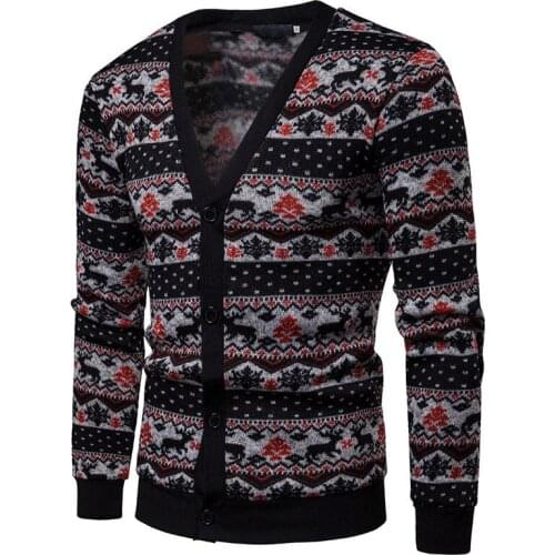Christmas Sweater Men Winter Casual Wool Elk Printed Long Sleeve Matching Pull Homme Cardigan Pullover Tops Men