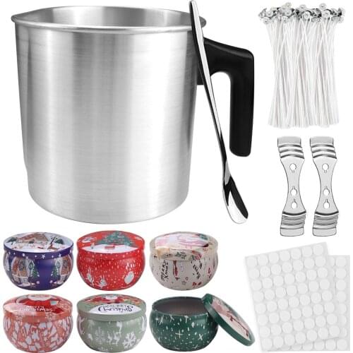 Christmas DIY Candle Making Kit Supplies Including 1.2L Pouring Pot 6pcs Christmas Candle Tins 100pcs Candle Wick Glue Stickers