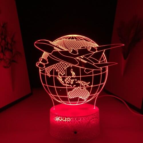 Airplanes Around The Earth Model 3D LED Lamp Home Decor Childrens Festival Birthday Gifts USB Link Charging Neon Lights