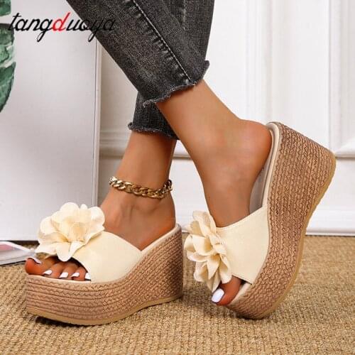 Flower platform slippers Summer Womens Sandals Peep-Toe Shoes Woman High-Heeled Platfroms Casual Wedges For Women Heels Shoes