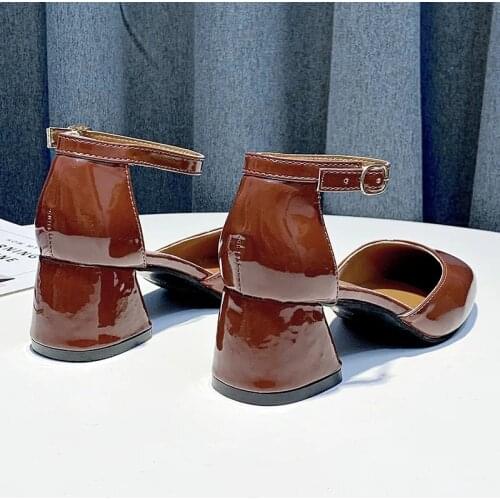 Chic Wine Red Retro Mary Jane Shoes Lady Elegant Patent Leather High Heels Women 2021 Party Sexy Pumps Ankle Strap Sandals 5cm