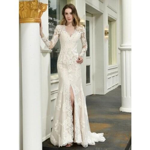 Boho Wedding Dress V Neck Sleeveless Natural Waist Lace Bridal Gowns With Train